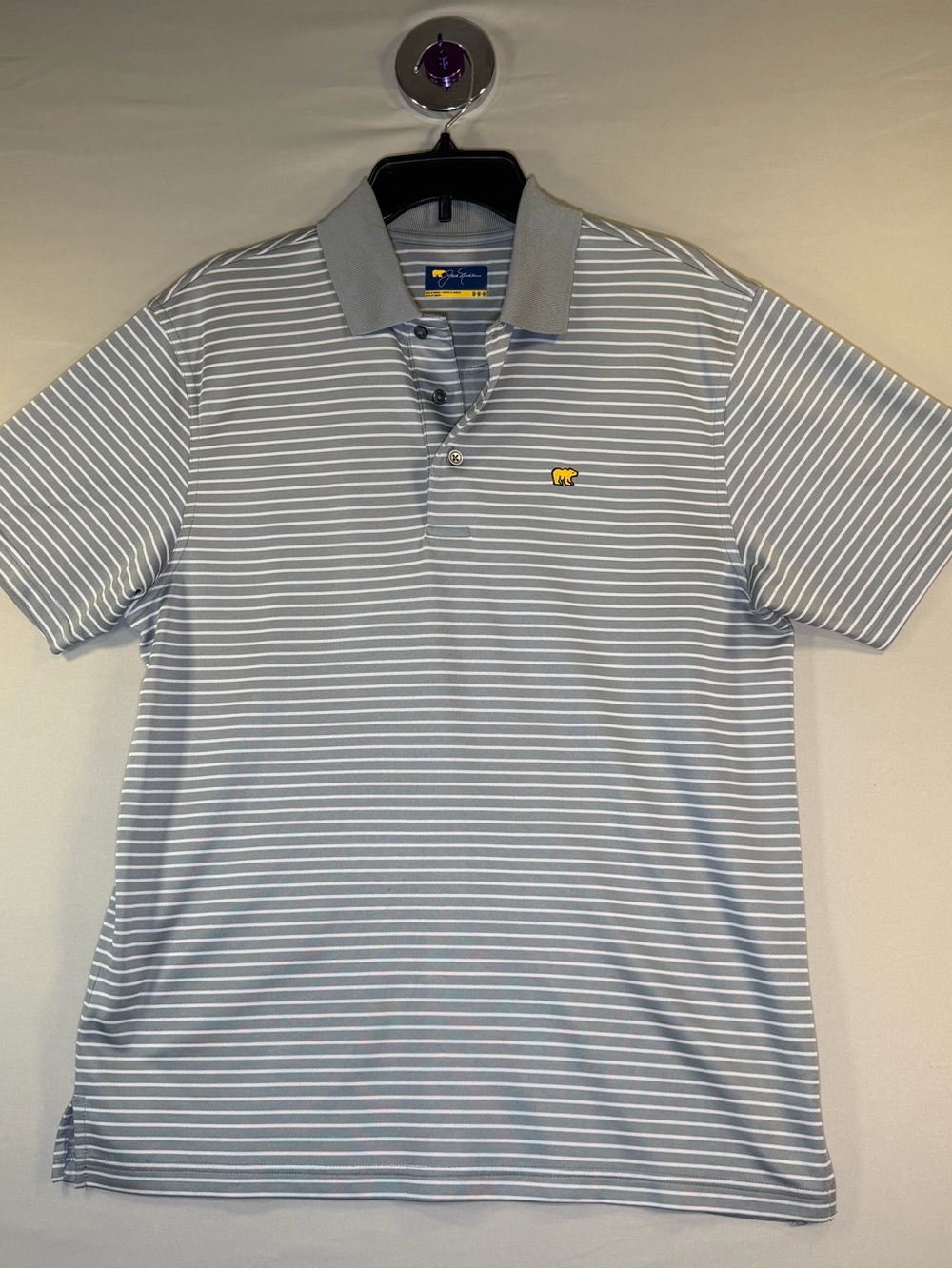 Men’s Light Blue & White Striped Polo Shirt with Contrast Collar